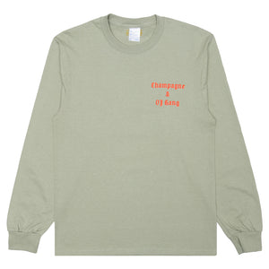 Champagne & OJ Gang long sleeve (stonewashed green) tee front 