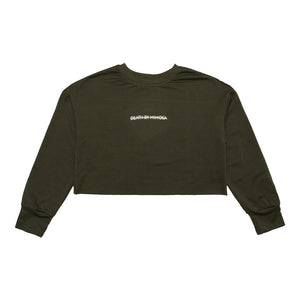 Death By Mimosa Champagne Drop Shoulder Crop Pullover Sweater (Army Green) Front