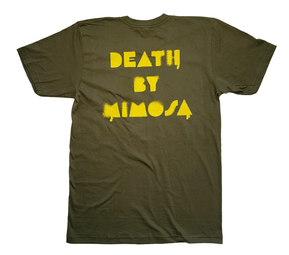 Death By Mimosa Sprayed Tee (Army Green & Citrus)